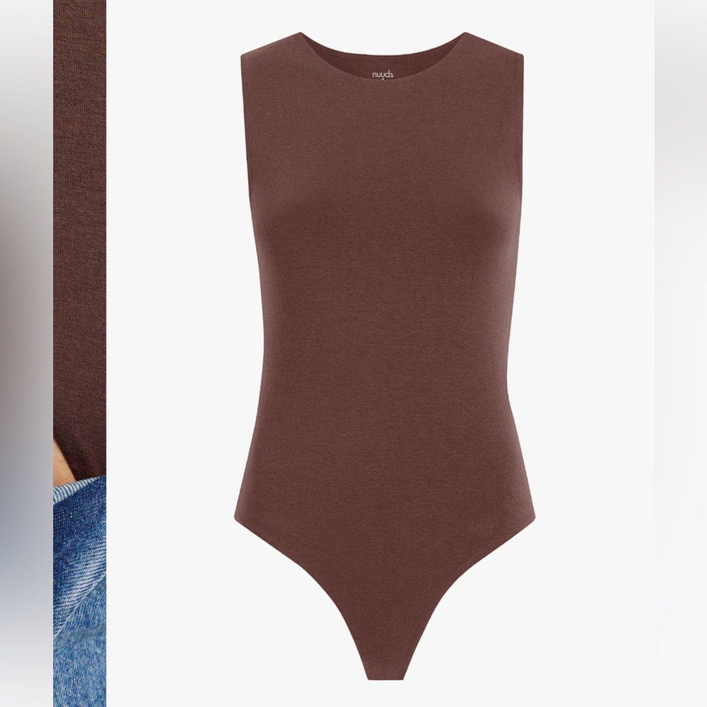 NWOT Nuuds Cotton Stretch Classic Crewneck Tank Bodysuit. Size L. Color coffee